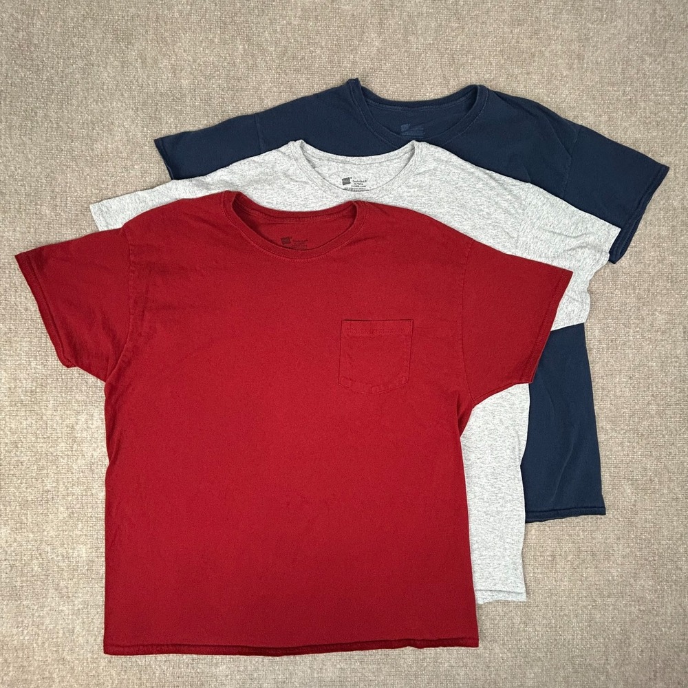 Hanes Comfort Soft Pocket T-Shirt Mens XL Multicolor Knit Cotton Casual Lot Of 3